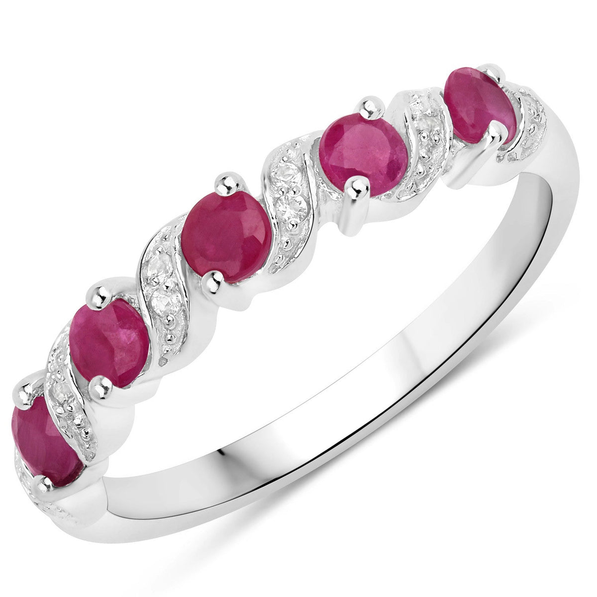 Sterling Silver Ruby and White Topaz Ring
