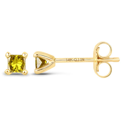 14K Yellow Gold Yellow Diamond Stud Earrings