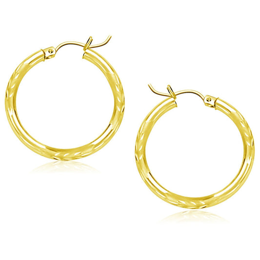 Yellow Gold Diamond-Cut Hoop Earrings