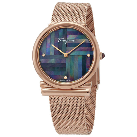 Salvatore Ferragamo Gancini Slim Rose Gold-Tone Mother-of-Pearl Watch