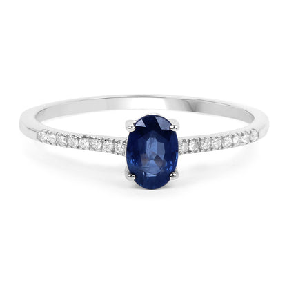 14K White Gold Blue Sapphire and Diamond Bridge Ring