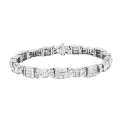 14K Yellow Gold Diamond Alternating Bow and Box Link Bracelet