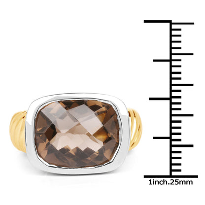 Two-Tone Sterling Silver Smoky Quartz Cushion Ring
