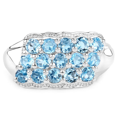Sterling Silver Swiss Blue Topaz Cluster Ring
