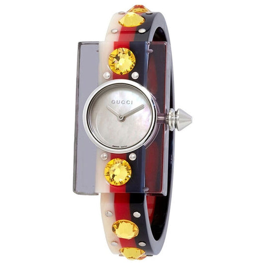 Multicolor Resin and Mother-of-Pearl Bangle Watch