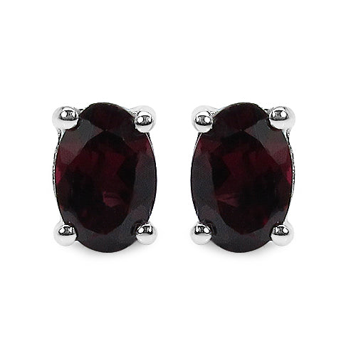 Sterling Silver Rhodolite Garnet Oval Stud Earrings