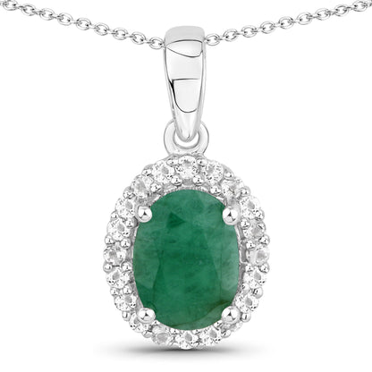 Sterling Silver Emerald and White Topaz Halo Pendant