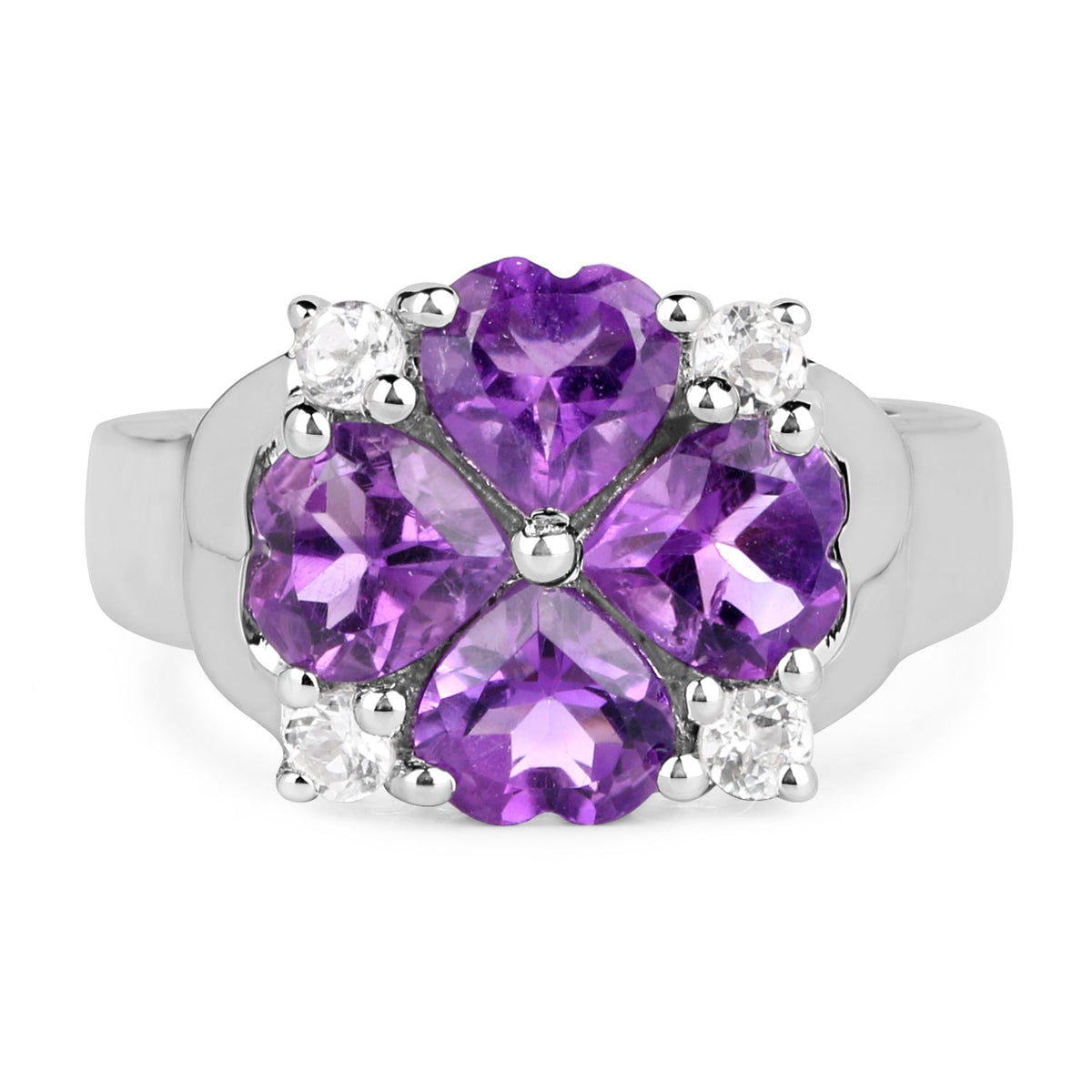 Sterling Silver Amethyst and White Topaz Heart Ring
