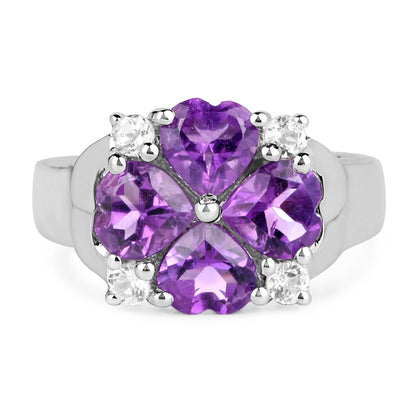 Sterling Silver Amethyst and White Topaz Heart Ring