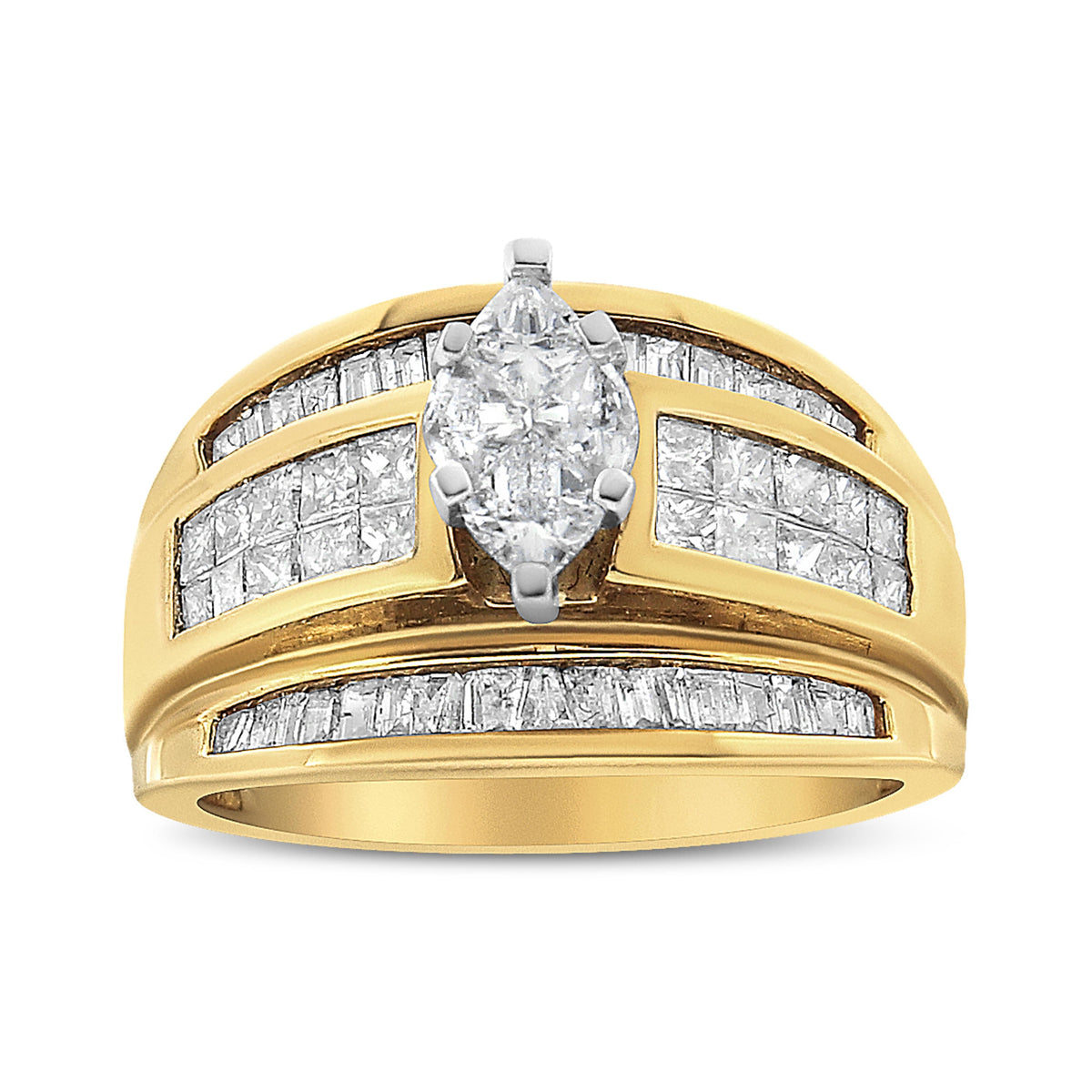 Undeniablyluxe Fine Jewelry Marquise Multi-Cut Diamond Ring In 14k Yellow Gold