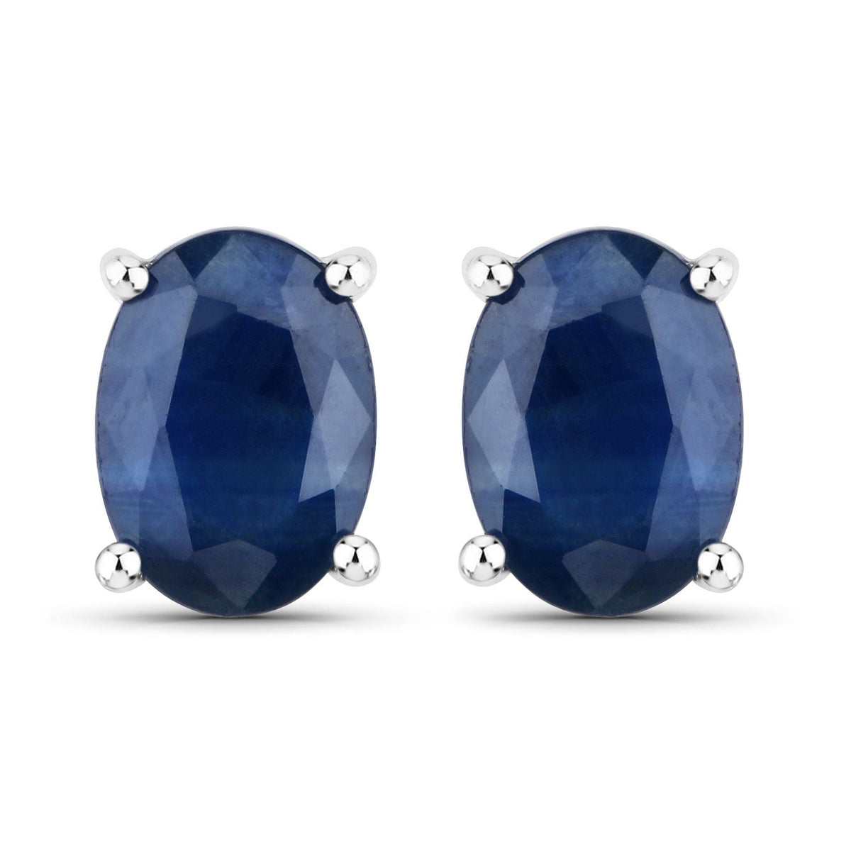 14K White Gold Blue Sapphire Oval Stud Earrings