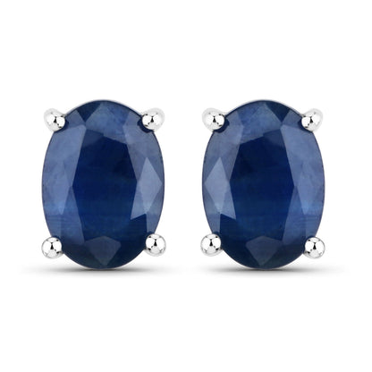 14K White Gold Blue Sapphire Oval Stud Earrings