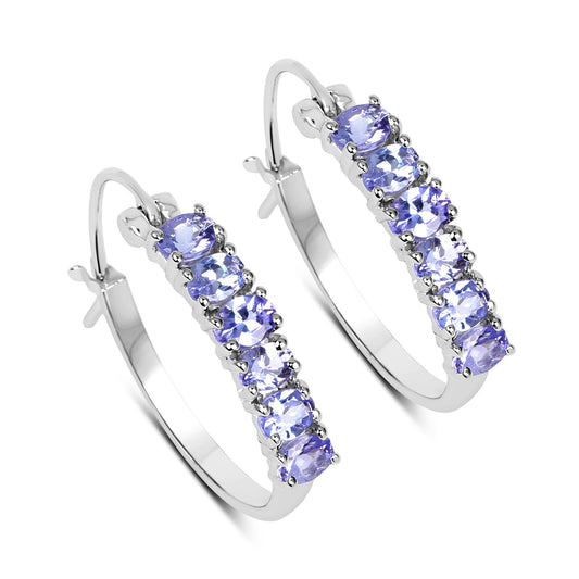 Sterling Silver Tanzanite Hoop Earrings