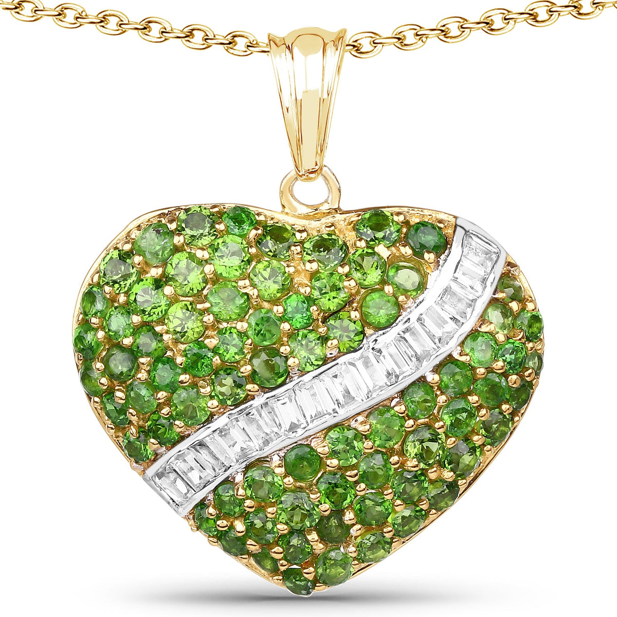 14K Yellow Gold Plated Sterling Silver Chrome Diopside and White Topaz Cluster Pendant