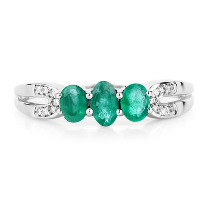 14K White Gold Zambian Emerald and Diamond Ring