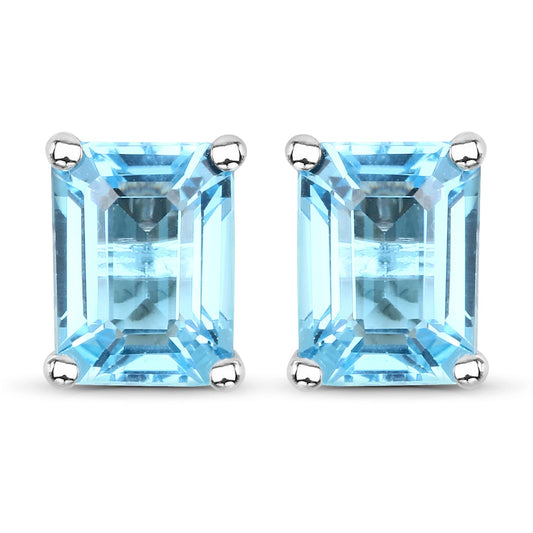 Sterling Silver Swiss Blue Topaz Octagon Stud Earrings