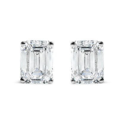 14K White Gold 2.0 Cttw Emerald Cut Lab Grown Diamond Solitaire Stud Earrings (G-H Color, VS1-VS2 Clarity)