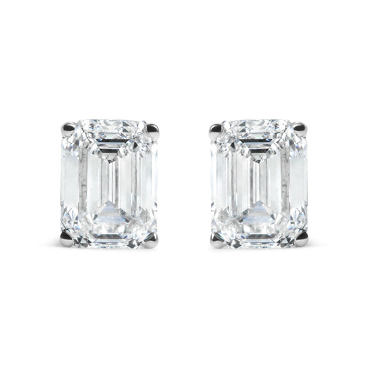 14K White Gold 2.00 Cttw Emerald Cut Lab-Grown Diamond Stud Earrings