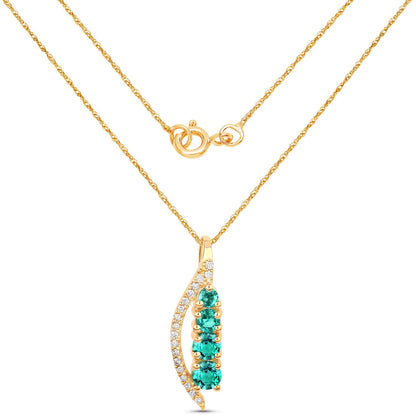 14K Yellow Gold Zambian Emerald and Diamond Graduated Pendant