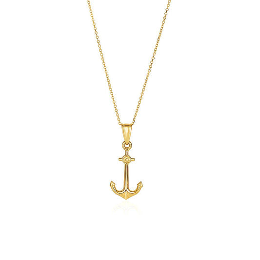 14K Yellow Gold Anchor Pendant Necklace