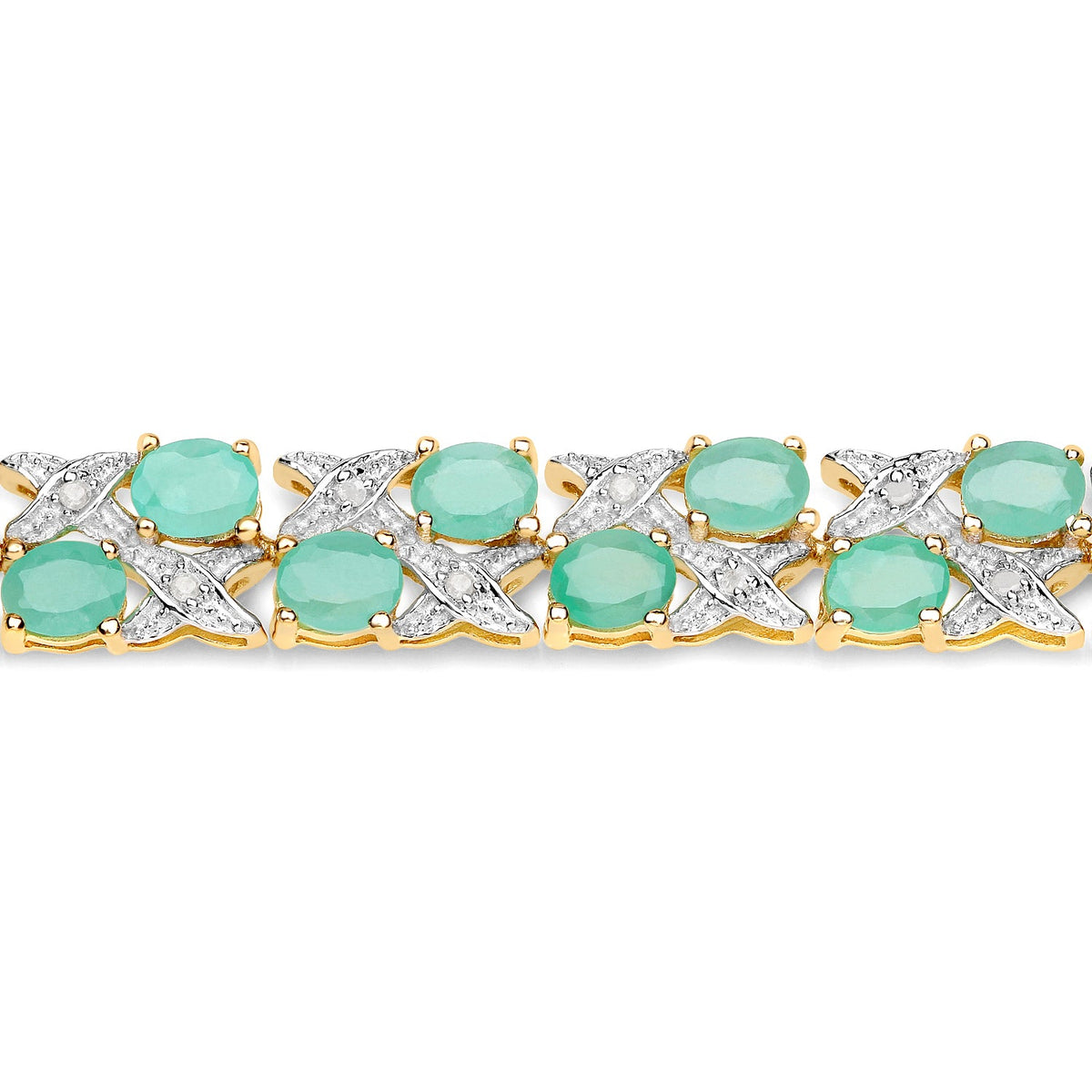 14K Yellow Gold Plated Sterling Silver Emerald and Diamond Crossover Bracelet