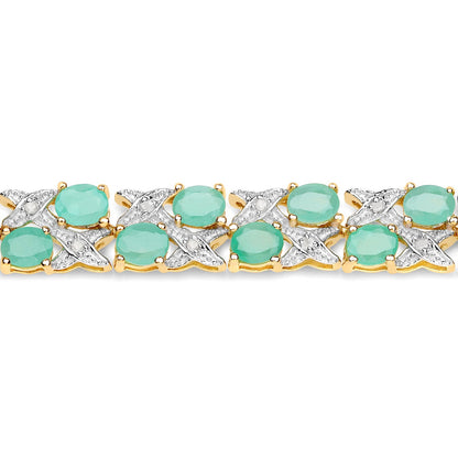 14K Yellow Gold Plated Sterling Silver Emerald and Diamond Crossover Bracelet