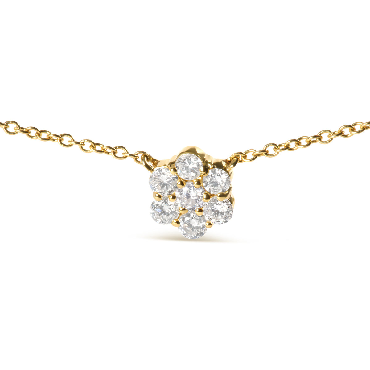 14K Yellow Gold Diamond Cluster Station Necklace