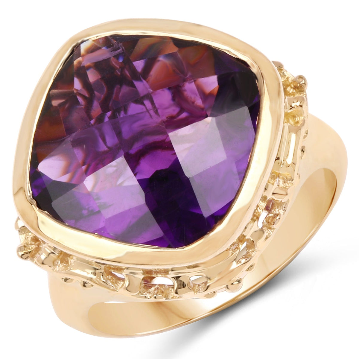 14K Yellow Gold Plated Sterling Silver Amethyst Ring