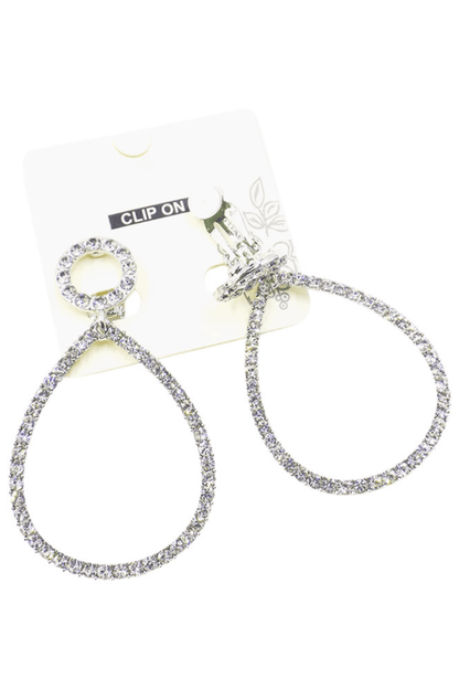 Glamorous Pave Teardrop Clip-On Earrings