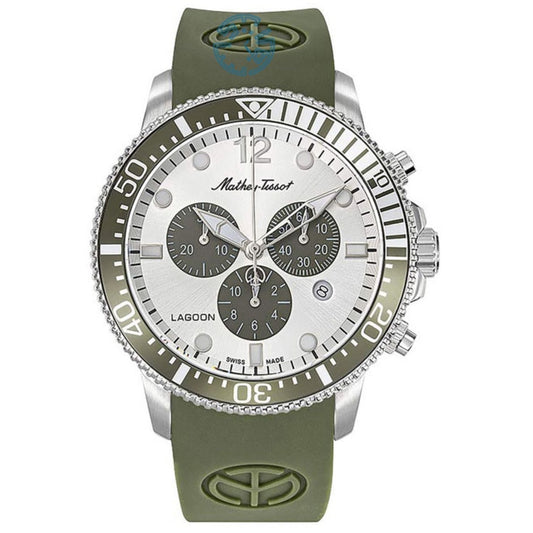 Stainless Steel 43mm Watch with Green Silicone Strap
