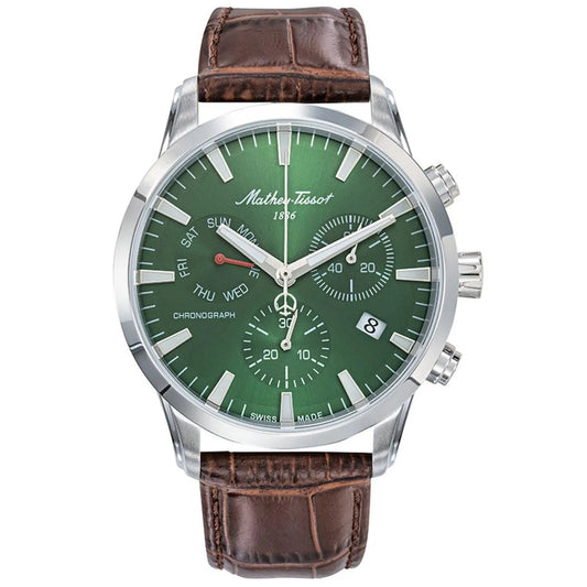 Stainless Steel Chronograph Watch with Green Dial