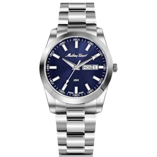 Stainless Steel Blue Dial Day-Date Watch