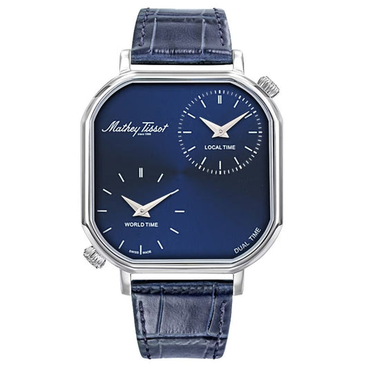 Stainless Steel 40mm Blue Dial Leather Strap Watch