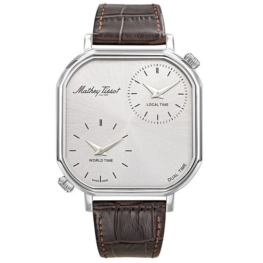 Stainless Steel Silver Dial Leather Strap Watch