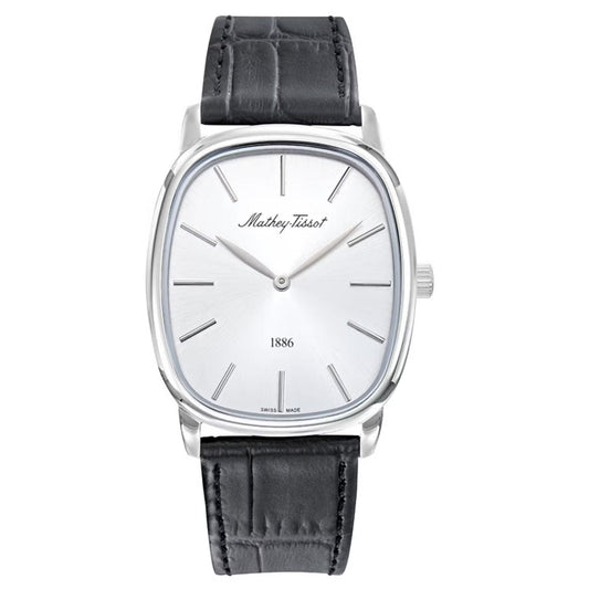 Stainless Steel Round White Dial Leather Strap Watch
