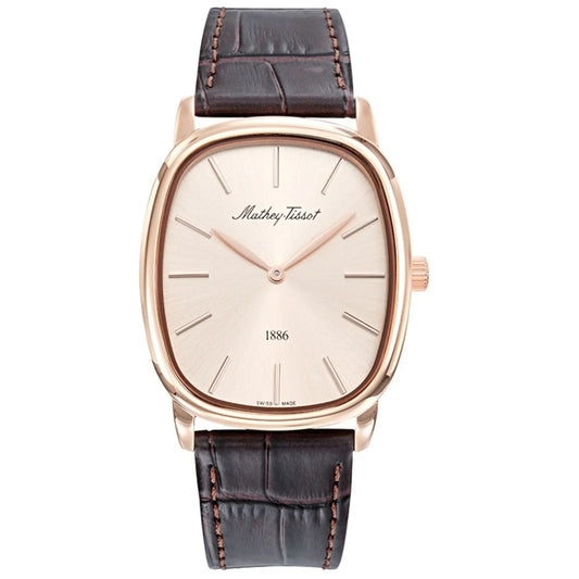 Stainless Steel 39mm Pink Dial Leather Strap Watch