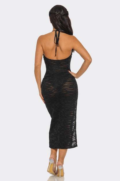 Hailee Halter Tie Beach Midi Dress - Sheer Summer Elegance