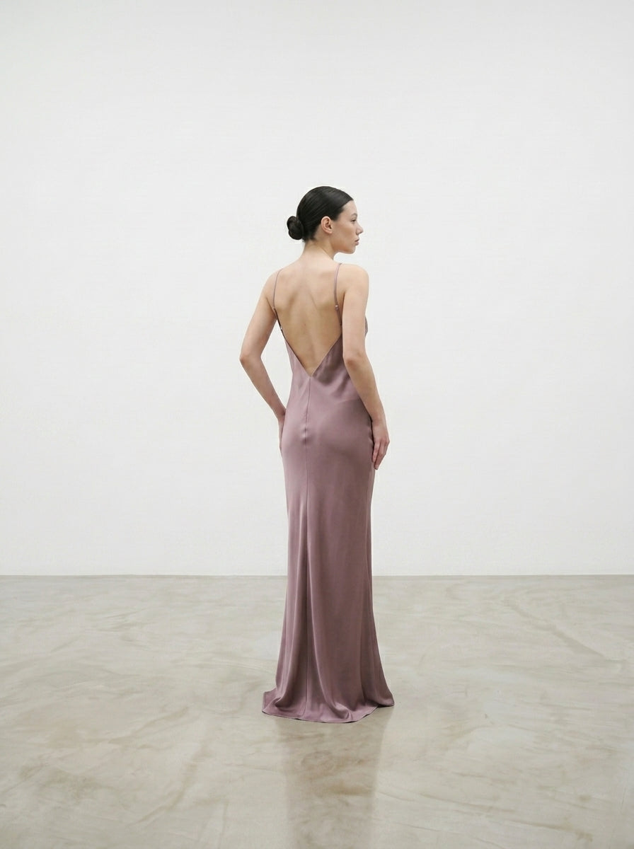 Mauve Silk Halter Slip Gown
