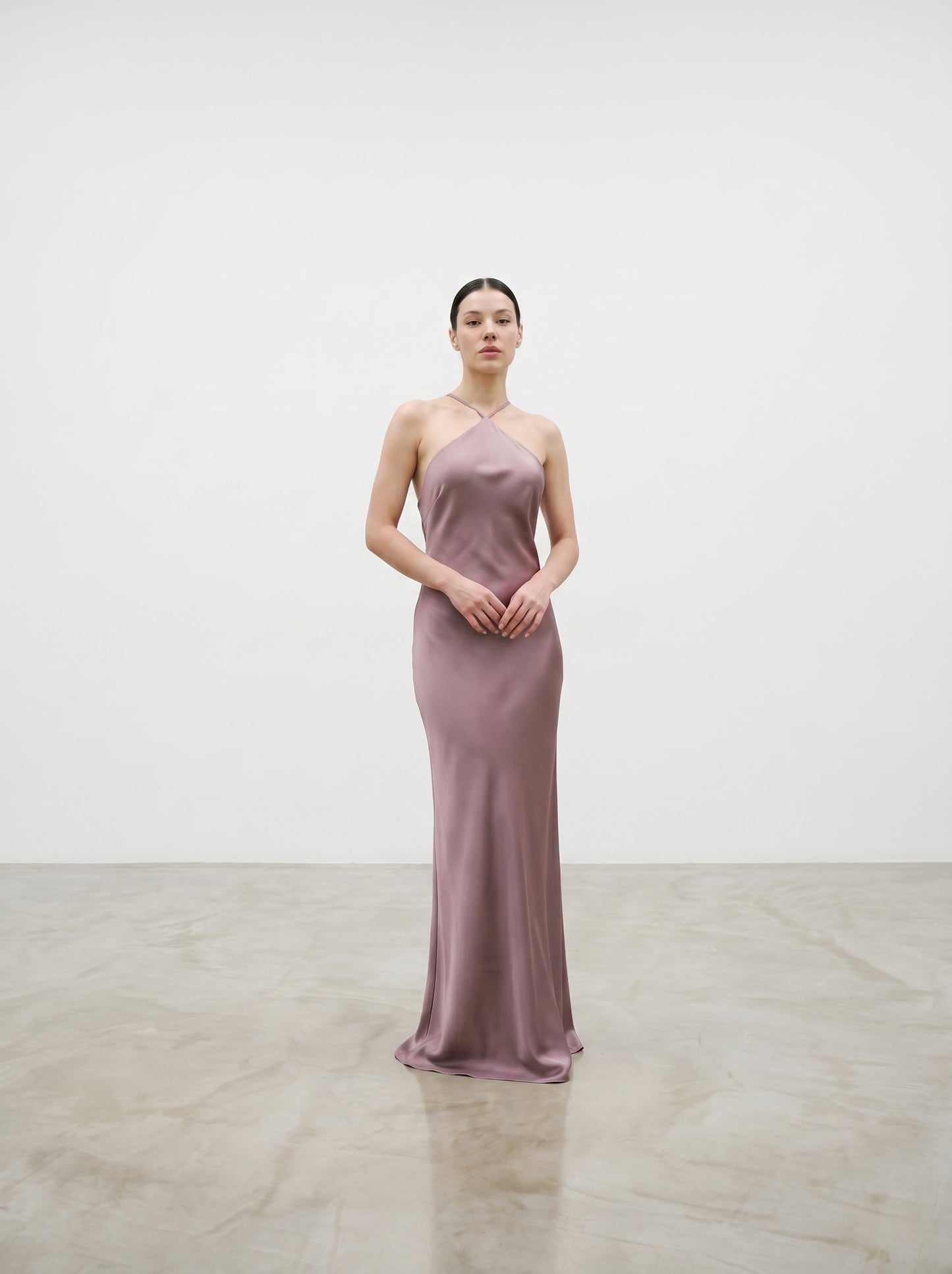 Mauve Silk Halter Slip Gown