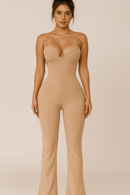 Jacklyn Sweetheart Neckline Stretch Jumpsuit With Rhinestone Details