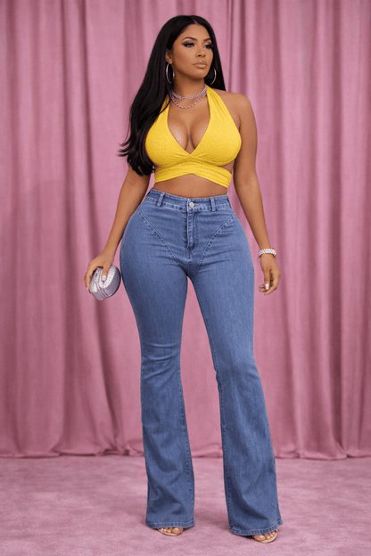 Jessica Bell Bottom Y2K Style Stretch  Bell Bottom Jeans