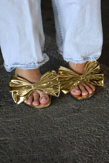 KALIA Gold Metallic Bow Mule - Elegant Stylish Comfort for Parties & Nights Out