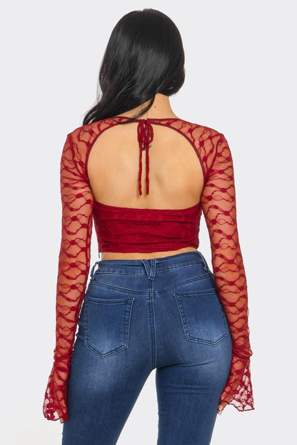 Marissa Long Sleeve Laced Crop Top Bustier – Lace Corset Top for Women