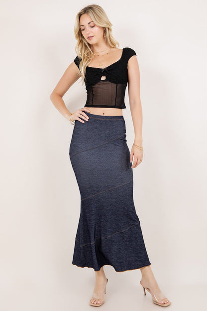 Melissa Mermaid Denim Maxi Skirt – Stretchy High-Waist Flared Skirt | Trendy Look