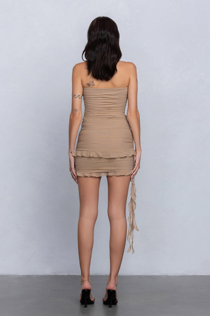 Mesh Ruched Tube Top & Mini Skirt Set Clubwear