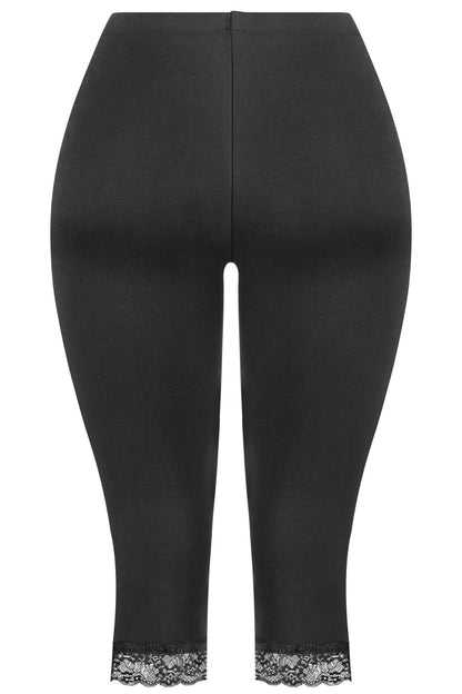 Mid-Waisted Capri Lace Trim Leggings – Made in USA