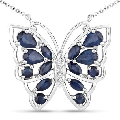 Sterling Silver Blue Sapphire and White Zircon Butterfly Necklace