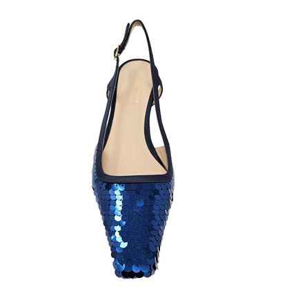 Roberto Festa Navy Sequence Snip Toe Slingback Heel