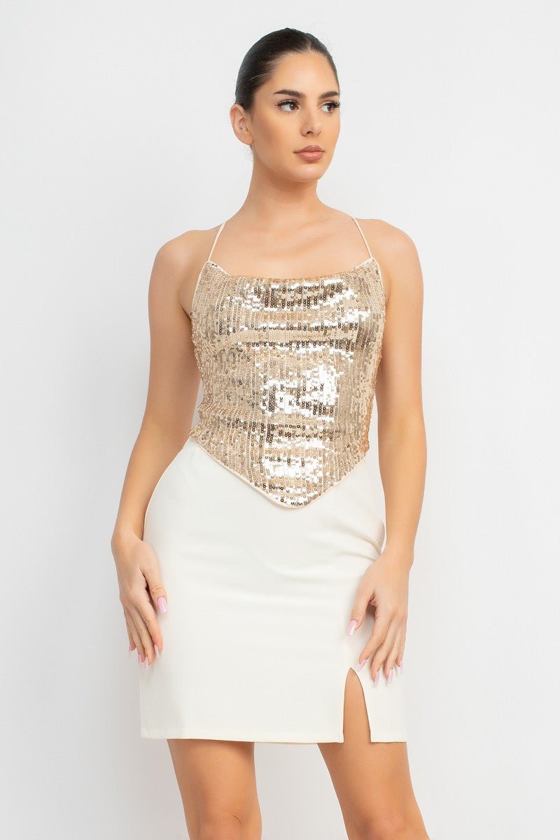 New Year’s Sequin Back Cross Crop Top
