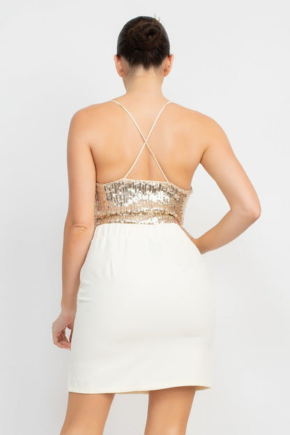 New Year’s Sequin Back Cross Crop Top